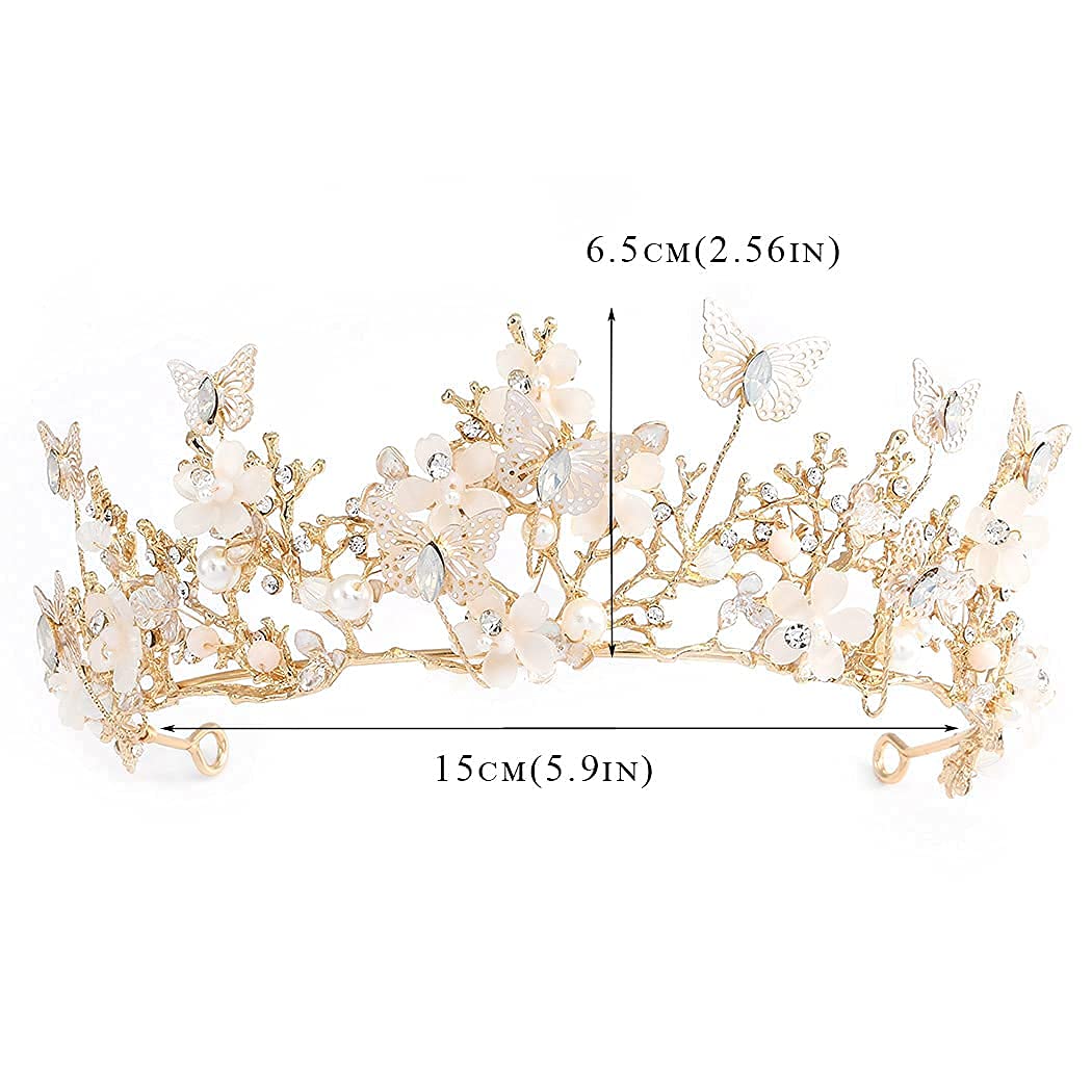 Kisshine Bride Wedding Flower Crowns and Tiaras Bridal Butterfly Tiara Baroque Queen Crown Crystal Costume Party Hair Accessories for Women and Girls