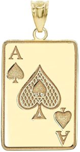 good luck charm certified 10k yellow gold personalized name poker card ace of spades hip hop pendant