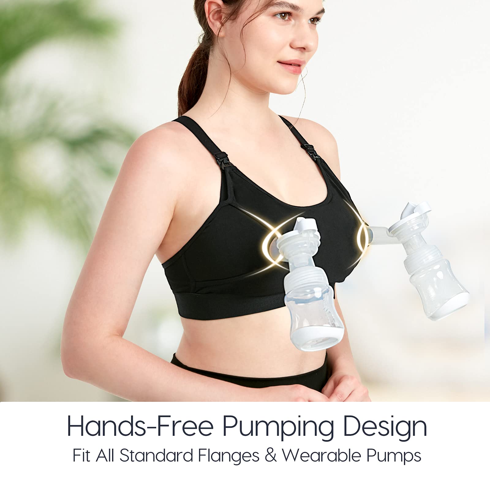 Lupantte Hands Free Pumping Bra for Women 2 Pack, Supportive Comfortable Breast Pump Bra with Pads, All Day Wear Pumping and Nursing Bra in One Breast Pump for Medela, Spectra, Momcozy, etc. (Large)