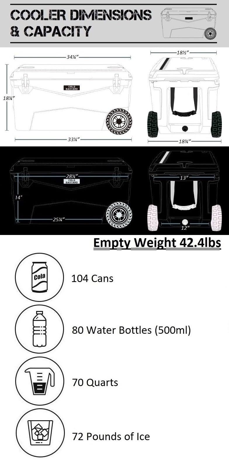 COLD BASTARD COOLERS 70QTW Rugged+ CAMO Red Large Wheels The Best Premium Ice Chest Cooler Accessories Free S&H (CB70W-CR)