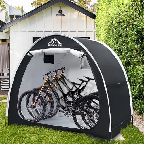 PROLEE Bike Shed 6.6FT, Waterproof Oxford Fabric Storage Tent for 2 Bikes, Outdoor Storage with Window Design, Black