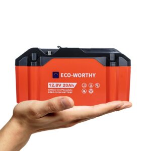 eco-worthy portable 12v lithium battery, 20ah lifepo4 deep cycle rechargeable battery, built-in bms, 4000+ cycles,perfect for outdoor camping fishing rv marine trolling motor fishfinder