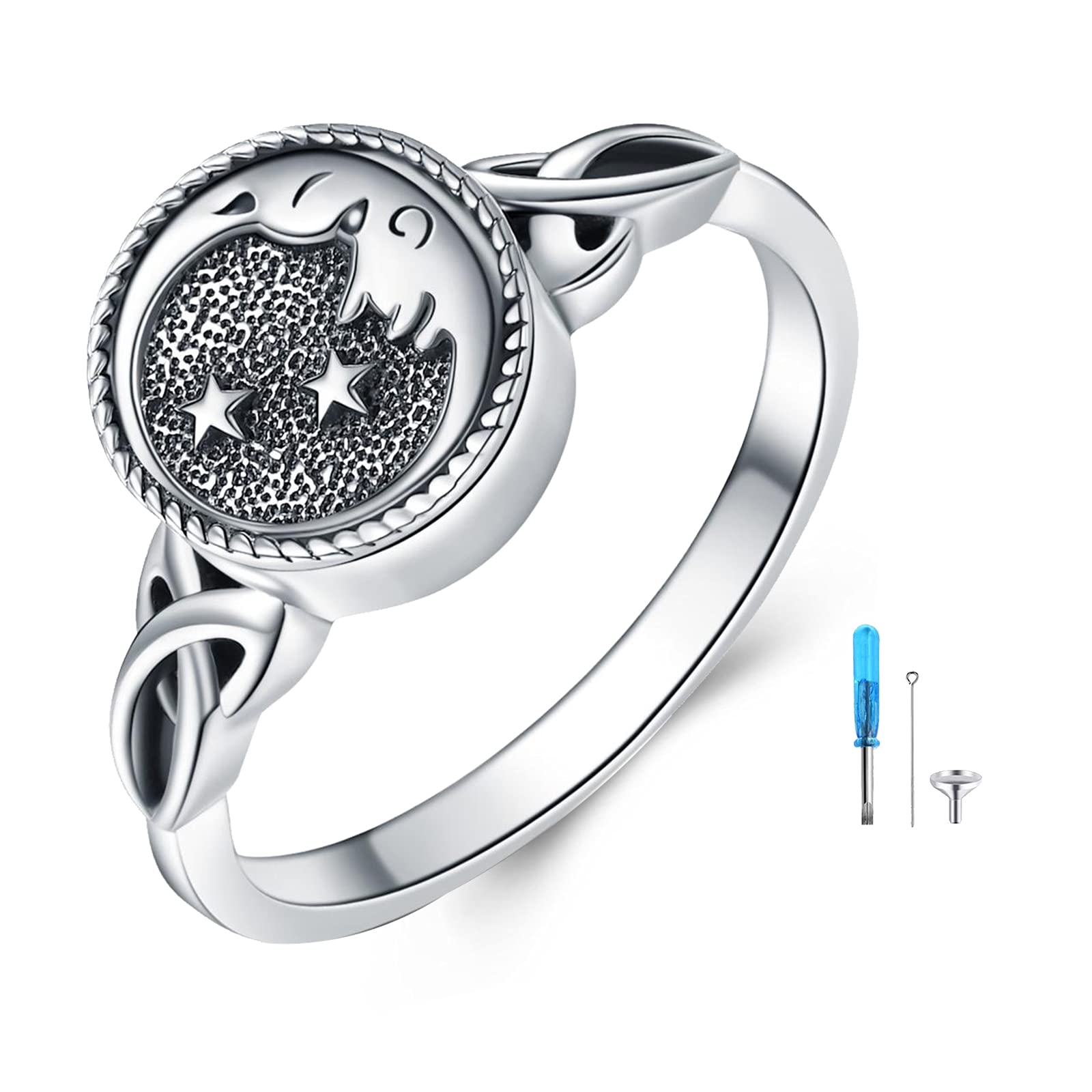 YAFEINI Moon and Star Urn Ring for Ashes Sterling Silver Memorial Keepsake Rings Cremation Jewelry for Women