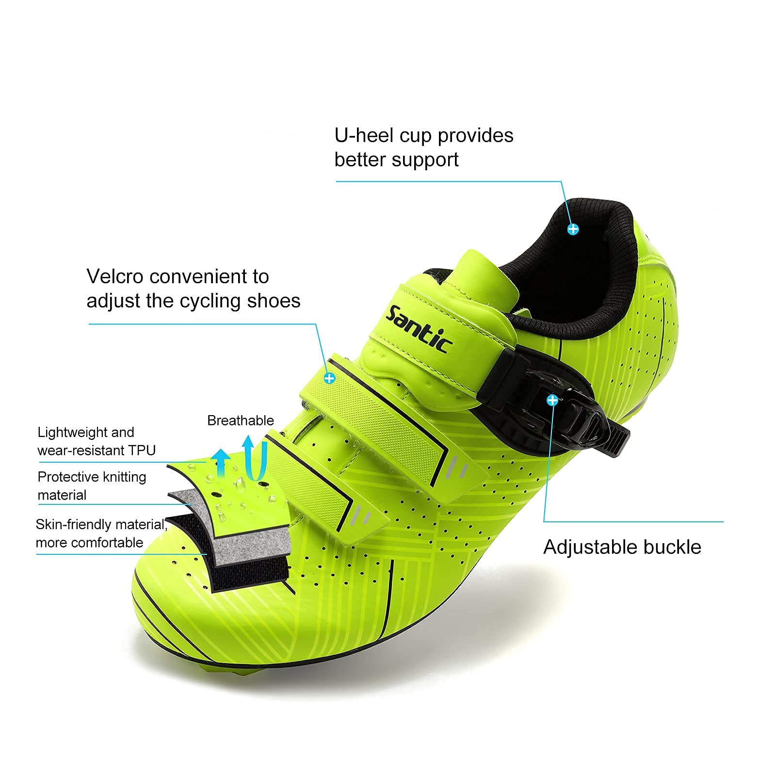 Santic Men's Cycling Shoes Road Cycling Riding Shoes Road Bike Shoes with Buckle- Roadway New