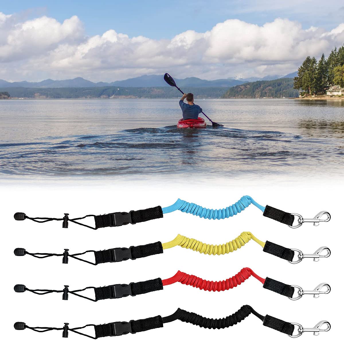 SPENCER Kayak Paddle Leash - Kayak Rod Leash Safety Tool Paddle Lanyard Rope Kayak Accessories Stretchable Coiled Lanyard Leash for Kayak and SUP Paddles, Fishing Poles Rods (Yellow, 1 Pack)