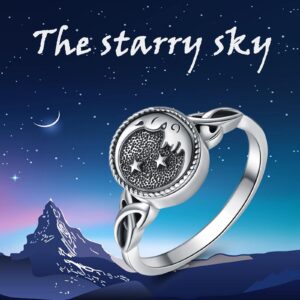 YAFEINI Moon and Star Urn Ring for Ashes Sterling Silver Memorial Keepsake Rings Cremation Jewelry for Women