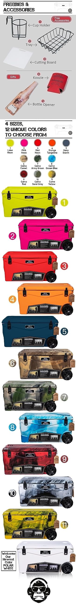 COLD BASTARD COOLERS 70QTW Rugged+ CAMO Red Large Wheels The Best Premium Ice Chest Cooler Accessories Free S&H (CB70W-CR)