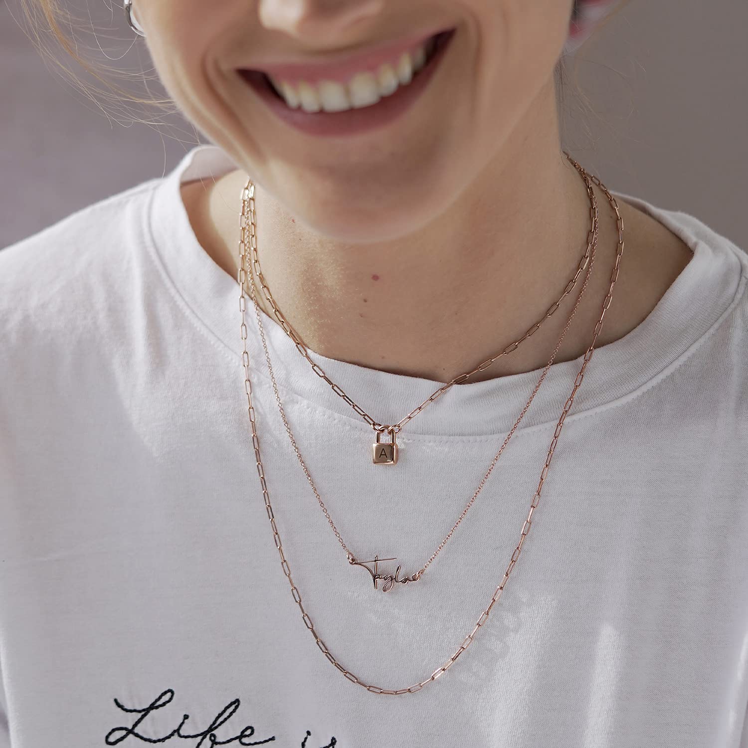 Oak&Luna - Personalized Initial Lock Necklace