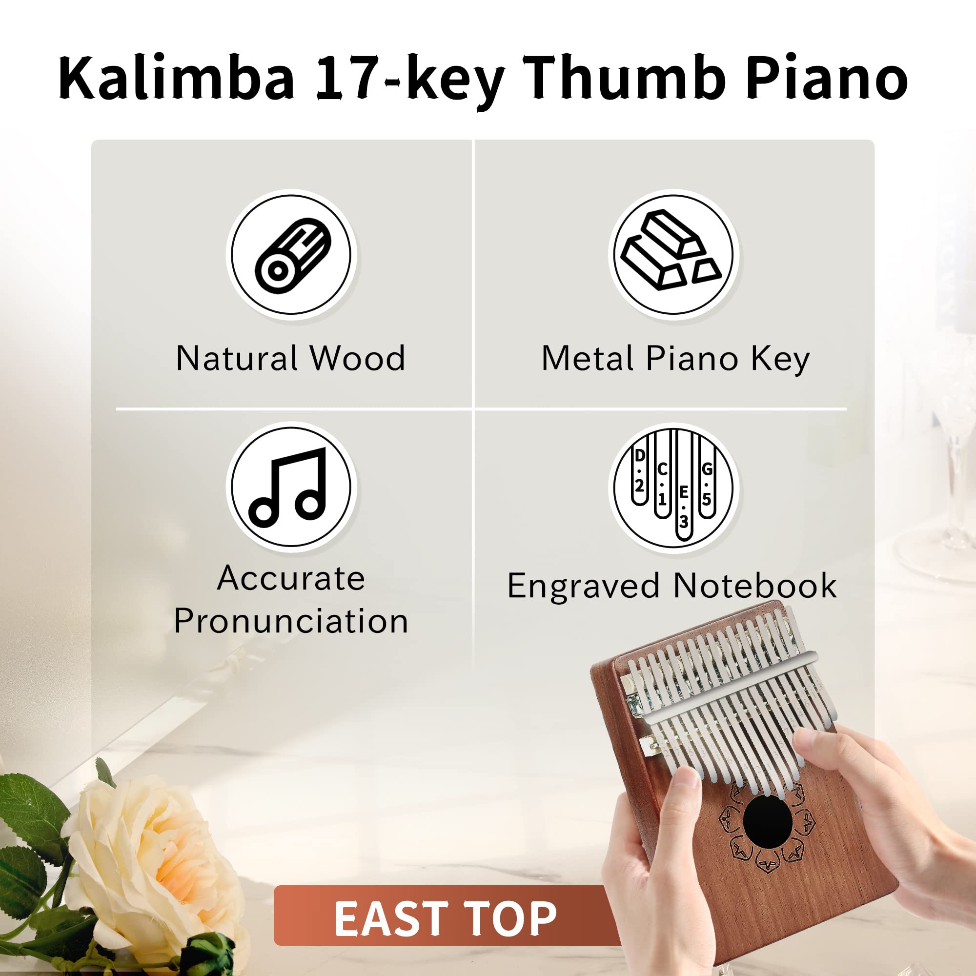 East top Kalimba 17 Keys Thumb Piano musical instrument Finger Piano with Mahogany Wood, Gift for Adults, Beginners and professinals