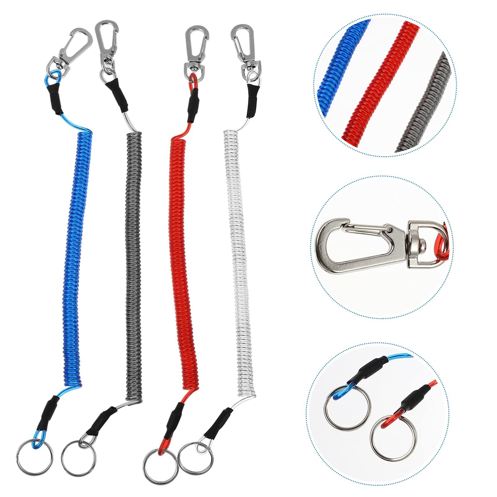 VICASKY 4pcs Miss Rope Wallet Spring Coil Rope Key Lanyard lanyards for Keys for Men Fishing Rope Bag Tool Spiral Spring Lanyard Keyring Accessories TPU Travel Metallic line Steel Wire