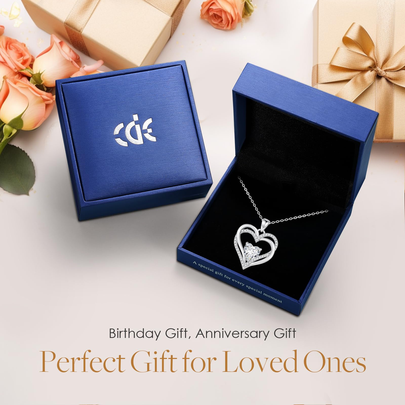 CDE Birthday Gifts Mother's Day Gift for Women & Her, Necklaces Jewelry for Women, Girlfriend Birthday Gifts for Wife, 925 Sterling Silver Birthstone Heart Pendant Necklaces for Women