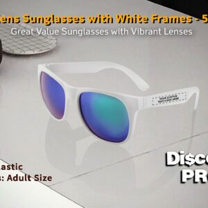 DISCOUNT PROMOS Personalized UV Protected Color Lens Sunglasses with White Frames - 50 pack - Sunglasses - Customizable Text, Logo - Blue