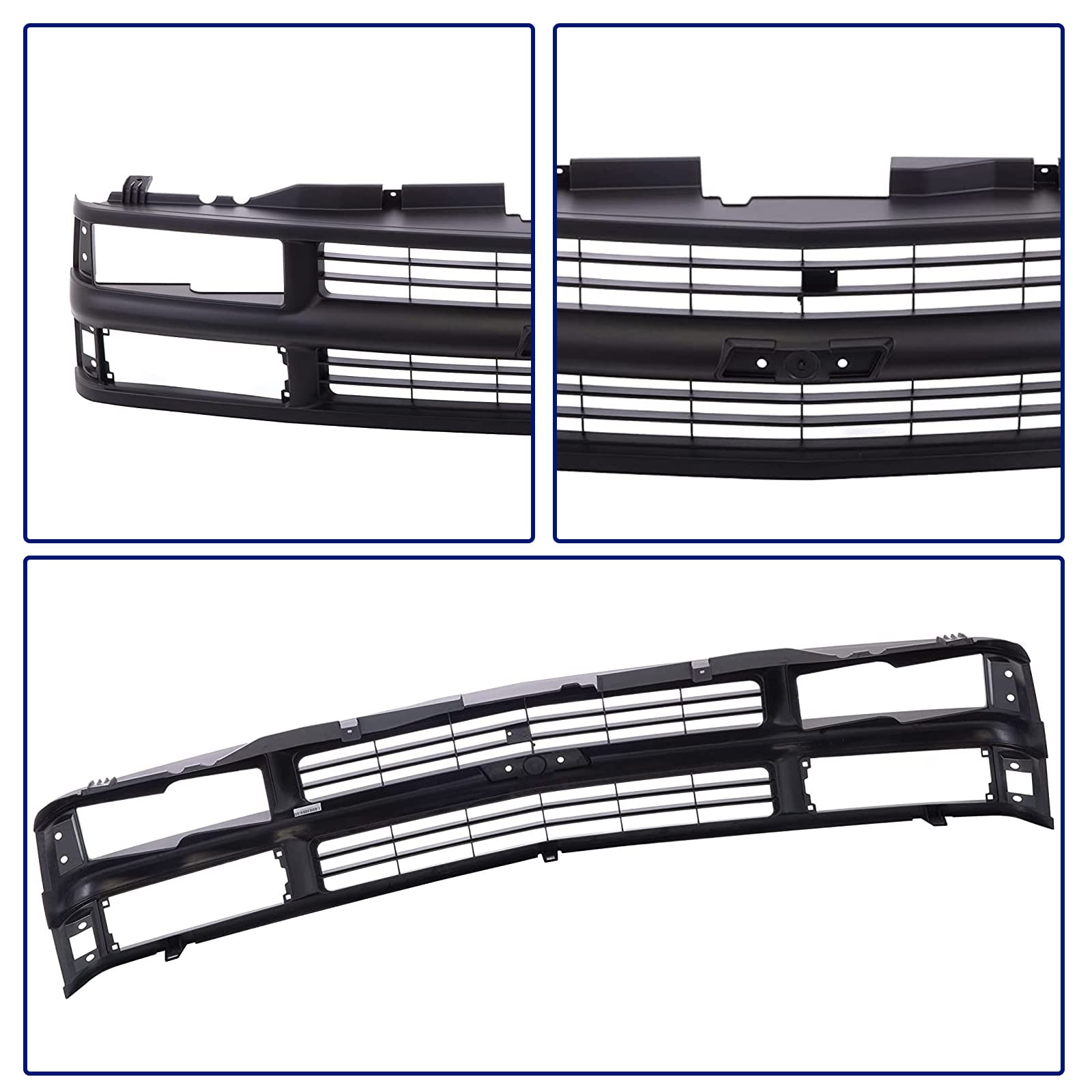 JustDrivably Replacement Parts Front Grille Grill With Black Shell Frame With Black Insert With Dual Headlight Type Compatible With Chevrolet C/K 1500 2500 3500 Full Size 1994-2000 Suburban