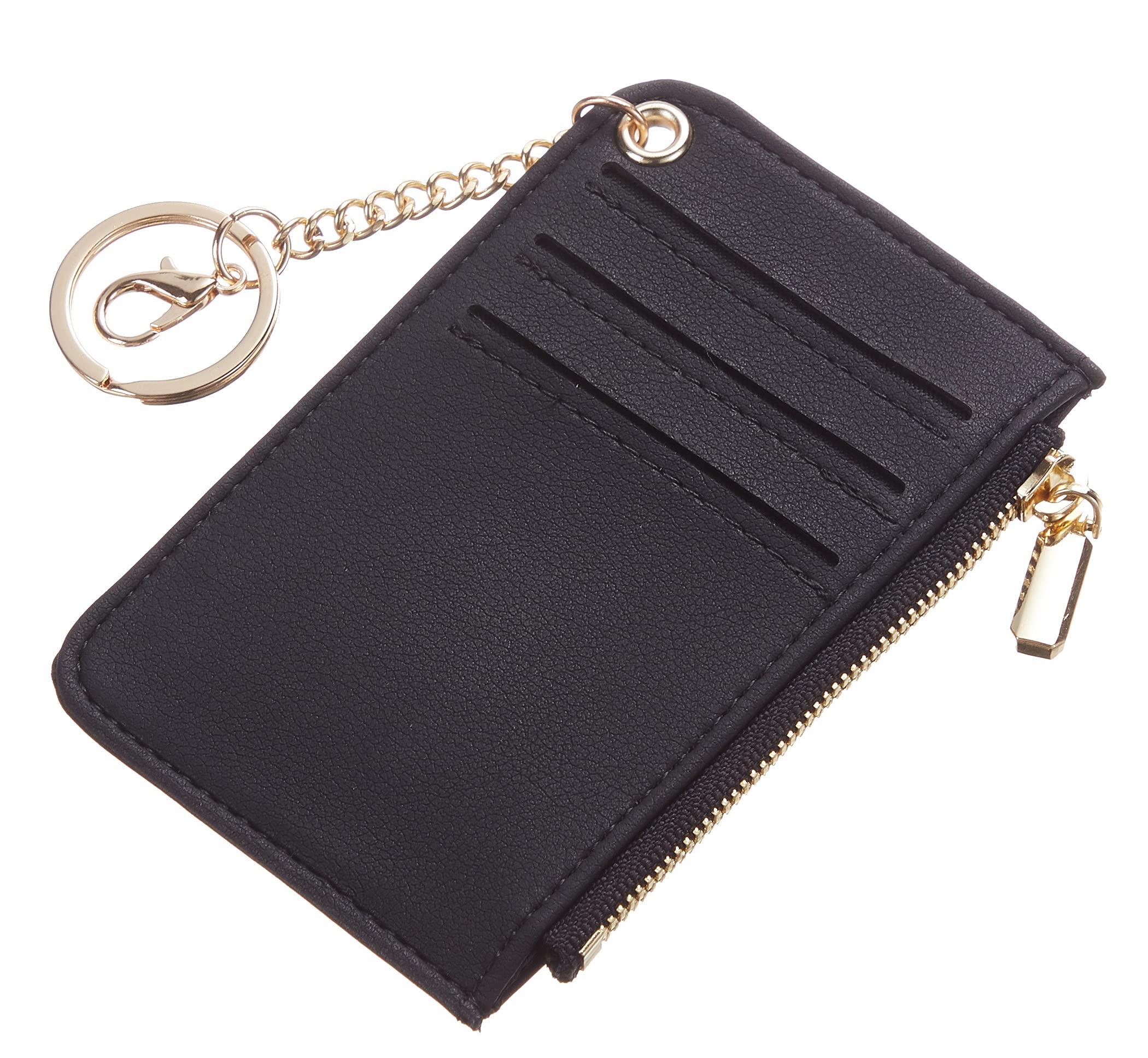 Toughergun Womens Keychain Wallet Slim Front Pocket Minimalist RFID Blocking Credit Card Coin Change Holder Purse Wallet (Black Smooth)