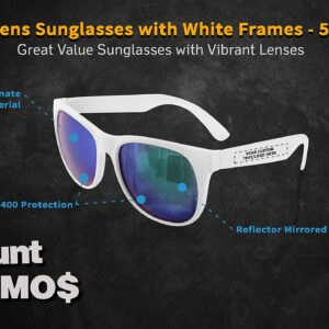 DISCOUNT PROMOS Personalized UV Protected Color Lens Sunglasses with White Frames - 50 pack - Sunglasses - Customizable Text, Logo - Blue