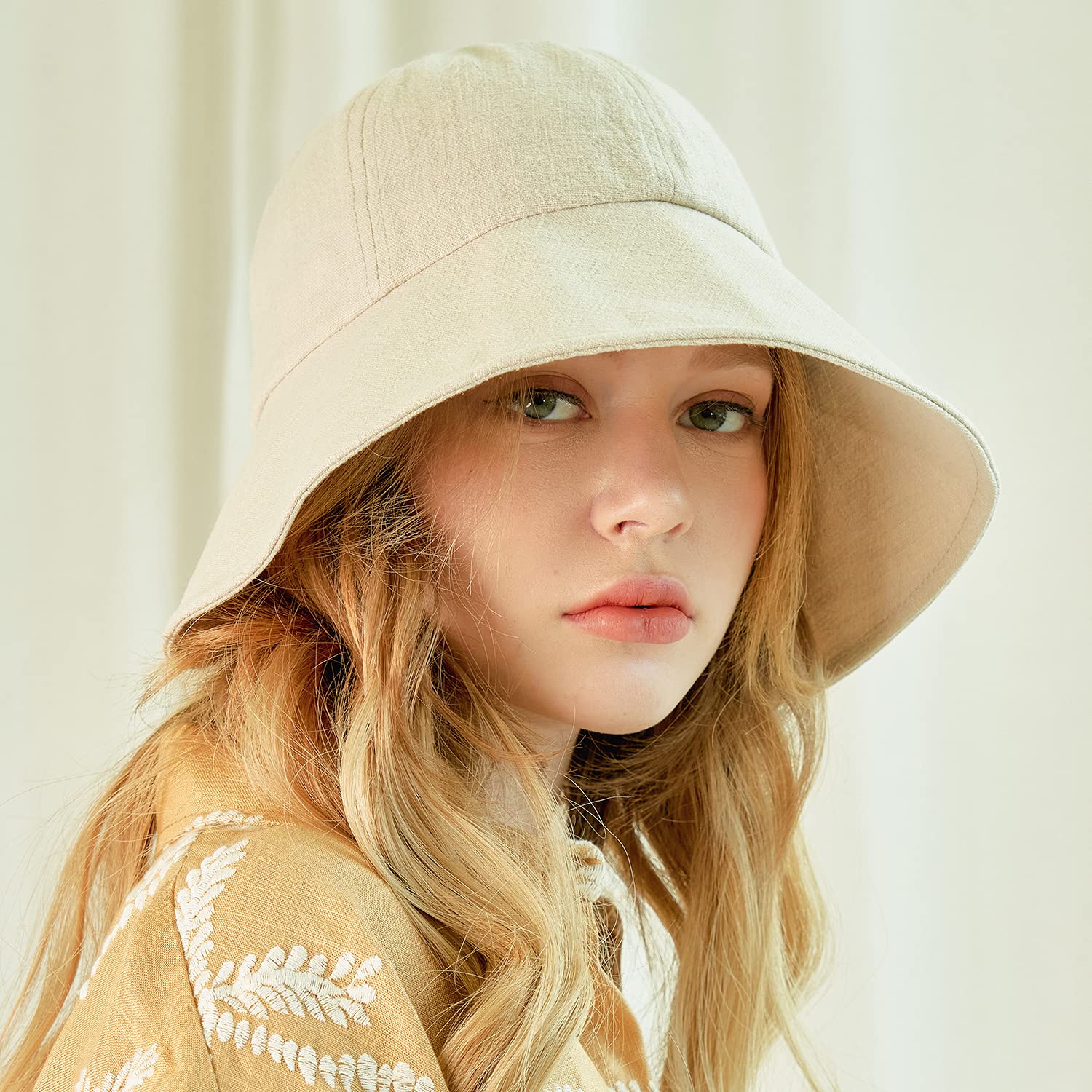 WHITE SANDS MOJA Linen Victorian Bonnet Hat Sun Cap, Foldable Summer Visor | New Katy | Beige