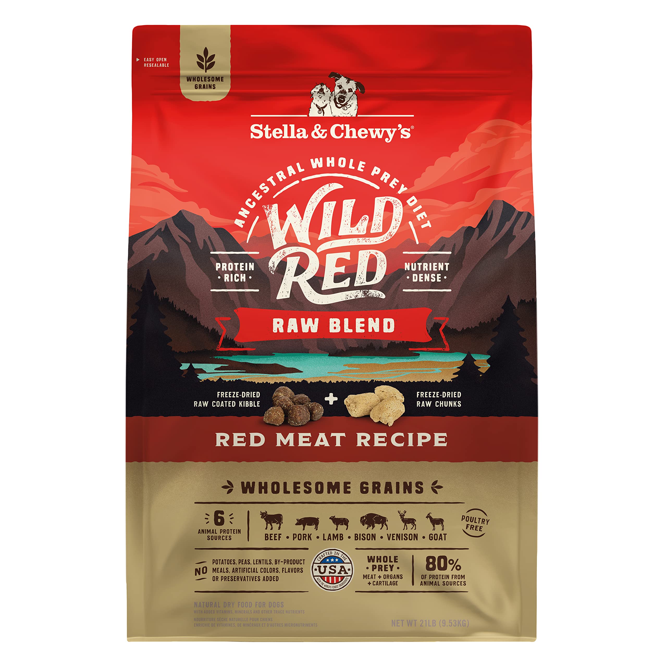 Stella & Chewy's Wild Red Dry Dog Food Raw Blend High Protein Wholesome Grains Red Meat Recipe, 21 lb. Bag