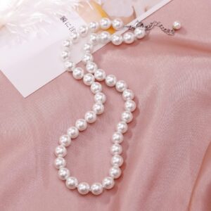 LZMEI White 8mm Faux Hand Knotted Glass Imitation Pearls Necklace Earring Jewelry 3 Set for Women and girls (16inch)