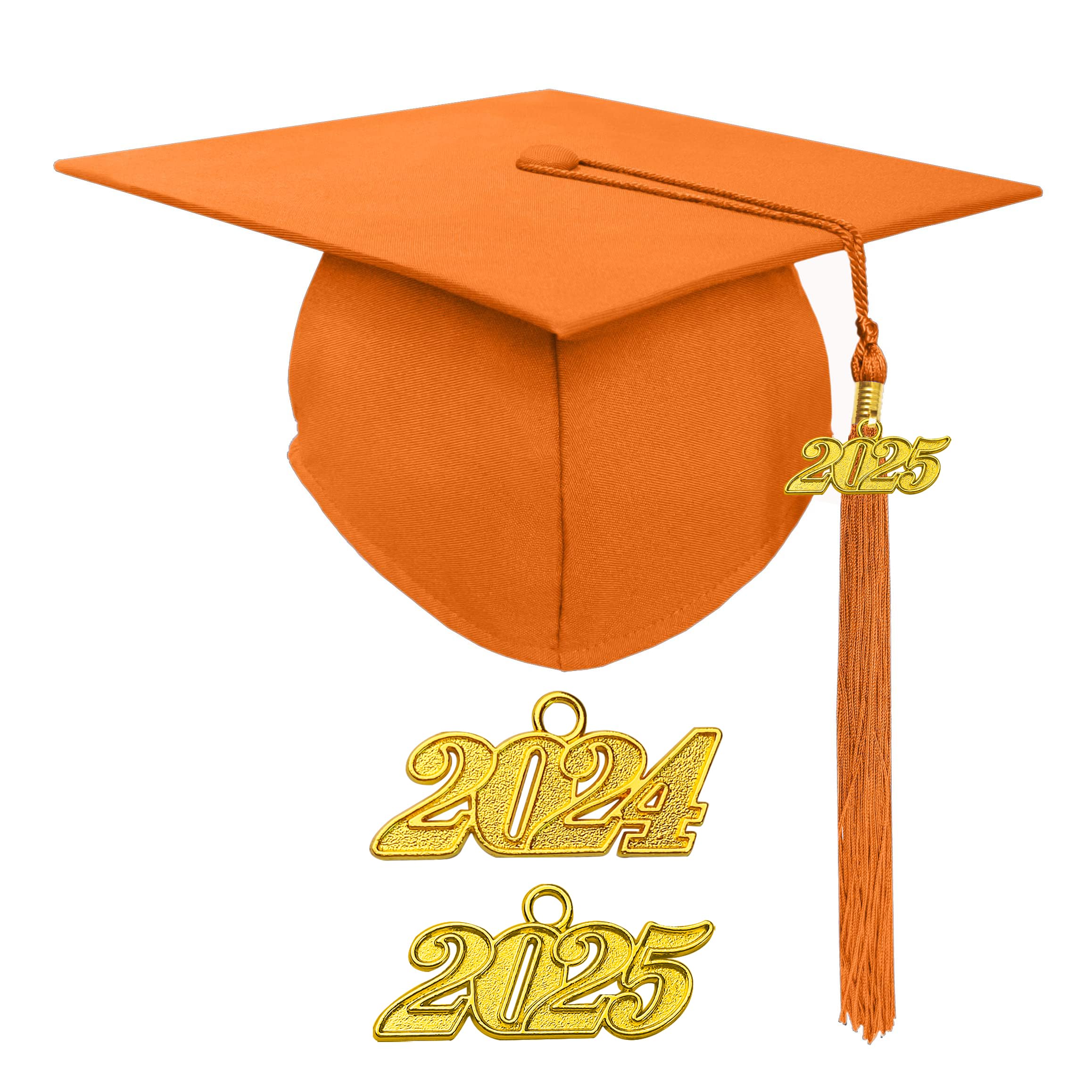 Herrenbek Matte Adult Graduation Cap with 2024 2025 Tassel Unisex Adjustable Graduation Cap Orange