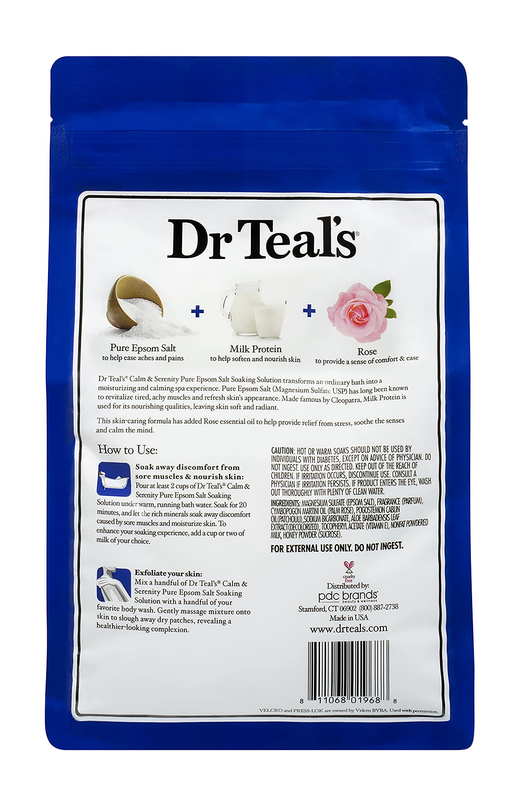 Bundle of Dr Teals Calm & Serenity with Rose Essential Oil (Made with Milk Protein): Pure Epsom Salt Soaking Solution 3 LBS & Foaming Bath 34 FL OZ