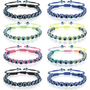 8 Pieces Evil Eye Beaded Bracelet Adjustable Blue Evil Eye Rope Bracelets Kabbalah Protection Friendship Bracelet Hand Woven Turkish Lucky Protection Bracelets for Women Men (Cold-Toned Style)