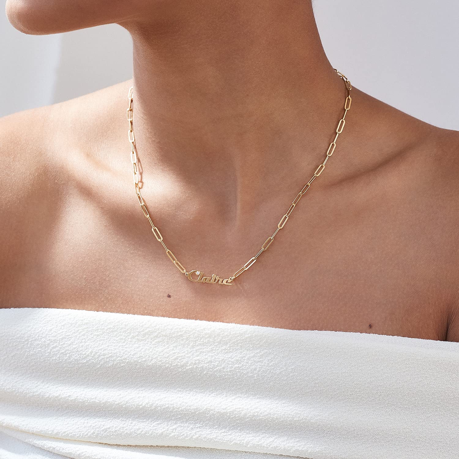 Oak&Luna Custom Link Chain Name Necklace with Diamond in Silver 925 18k Gold Plating - Personalized Dainty Woman Birthday Jewelry Gift for Her (18k Gold Vermeil)