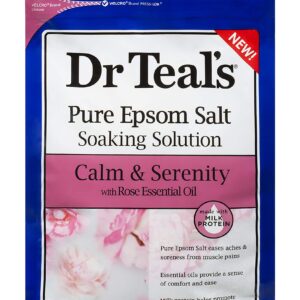 Bundle of Dr Teals Calm & Serenity with Rose Essential Oil (Made with Milk Protein): Pure Epsom Salt Soaking Solution 3 LBS & Foaming Bath 34 FL OZ