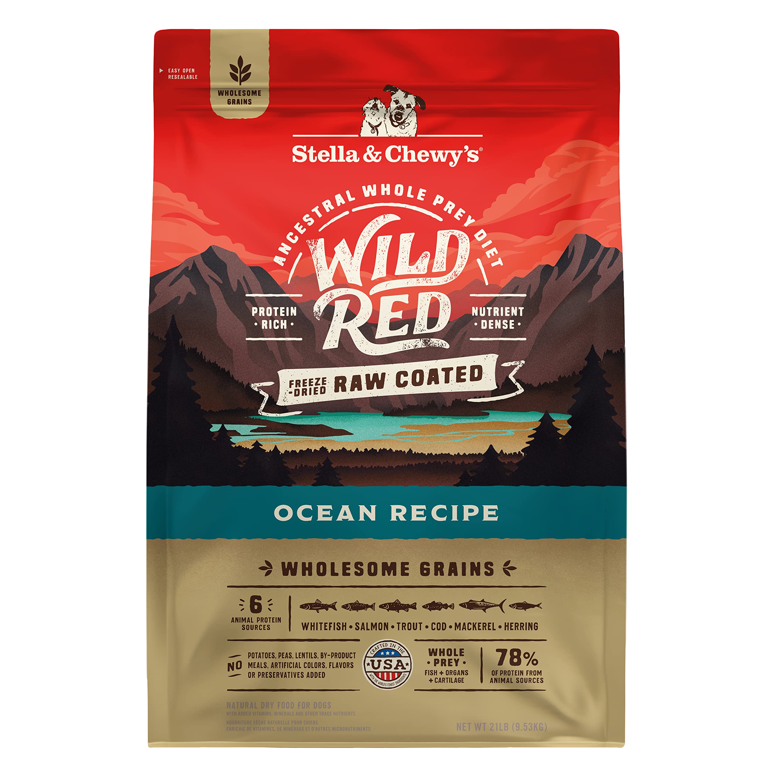 Stella & Chewy's Wild Red Dry Dog Food Raw Coated High Protein Wholesome Grains Ocean Recipe, 21 lb. Bag