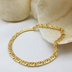 MUSEUM REPRODUCTIONS Classical Meander Gold Link Necklace - Inspired by Greek Architecture - 16"