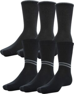 under armour men's essential crew socks, 6-pairs, black, large