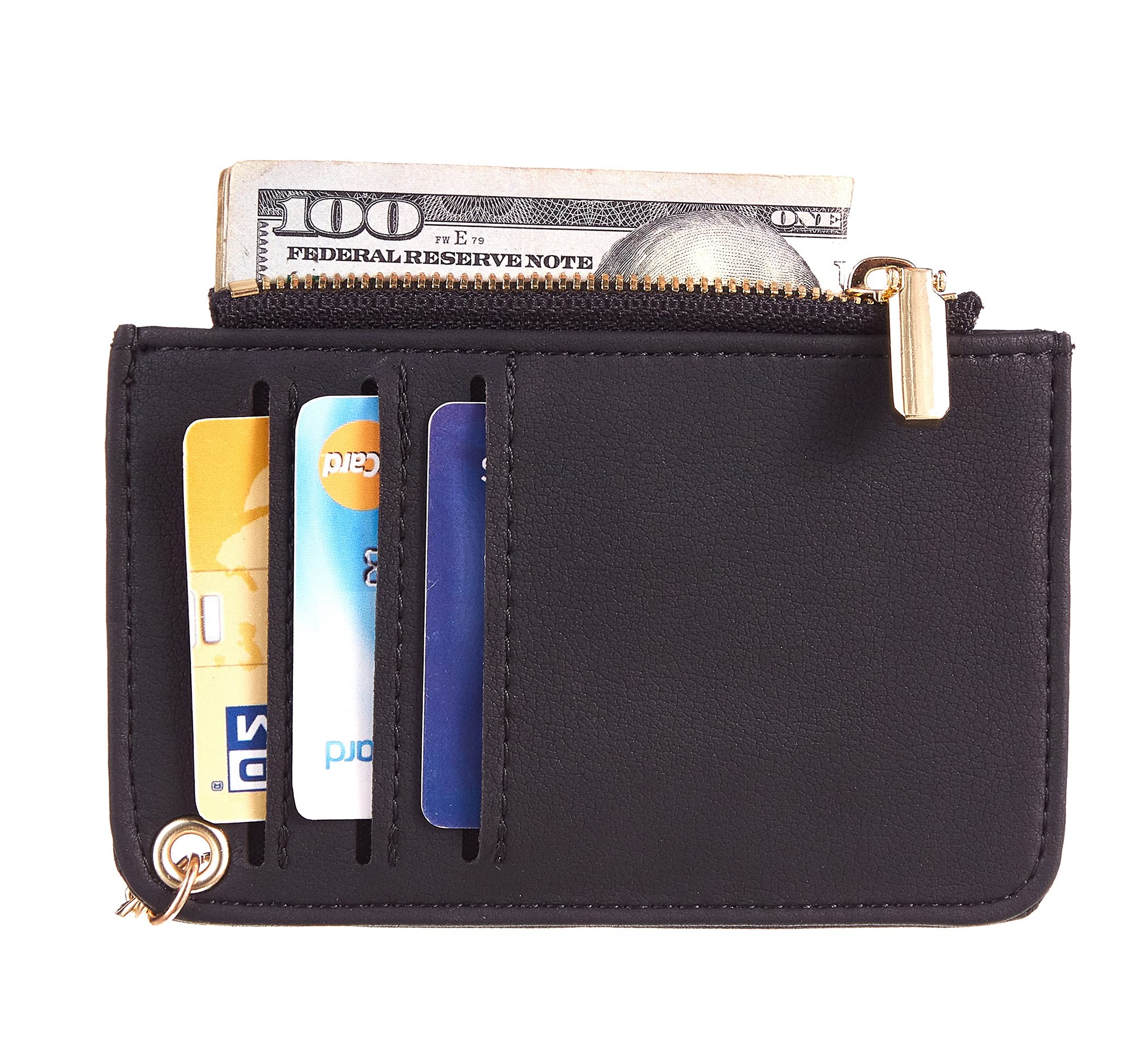 Toughergun Womens Keychain Wallet Slim Front Pocket Minimalist RFID Blocking Credit Card Coin Change Holder Purse Wallet (Black Smooth)