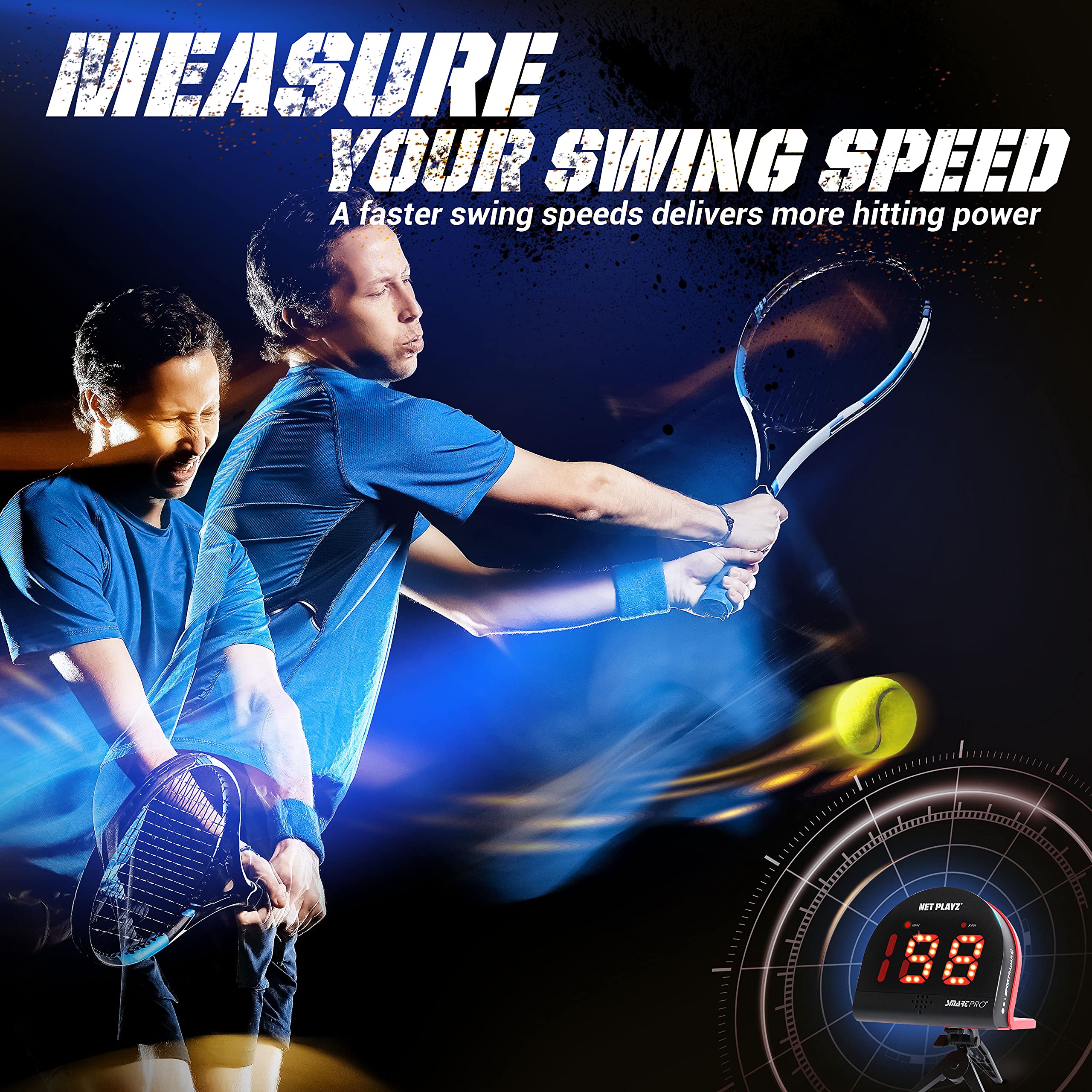 TGU Tennis Radar Guns Speed Sensors (Hands-Free) - Measure Serve, Racquet & Ball Speed, High Tech Gadget & Gear for Tennis Players, Black (NIS022132026)