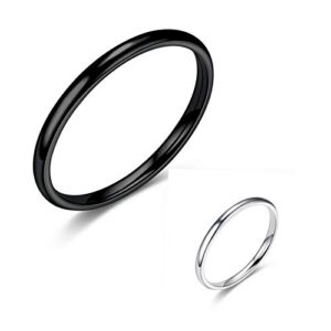 COLORFUL BLING 2mm Thin Titanium Stainless Steel Stackable Band Knuckle Stacking Rings Set Dome Polished Surface Midi Ring Simple for Men Women Wedding Classic Jewelry-6