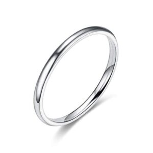 COLORFUL BLING 2mm Thin Titanium Stainless Steel Stackable Band Knuckle Stacking Rings Set Dome Polished Surface Midi Ring Simple for Men Women Wedding Classic Jewelry-6