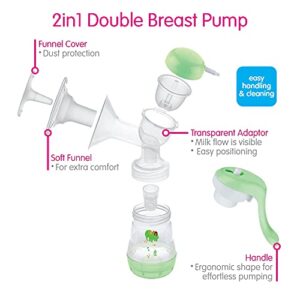 MAM 2-in-1 Double Electric Breast Pump & Manual Breast Pump, Portable Breast Pump with 2 Easy Start Anti-Colic Bottles & Breastfeeding Supplies