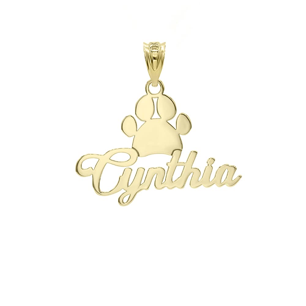 Certified 14k Yellow Gold Personalized Name Dog Paw Print Engravable Charm Pendant