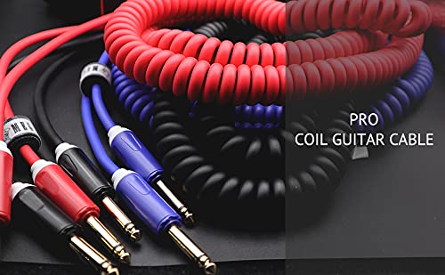 Aestivate Coiled Guitar Cable Electric Instrument Cable 20 ft Curly Instrument Cable Coil Guitar Cable Stretchable Straight to Straight Dual Straight Plugs (Black)