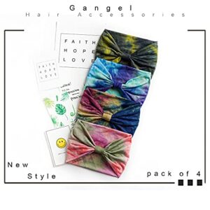 Gangel Boho Headbands Tie Dye Fabric Turban Head Wraps Wide Hair Scarf Yoga Running Hair Accessories for Women and Girls(Pack of 4) (Tie dye)