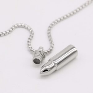 Dankadi Men & Women 925 Sterling Silver Bullet Pendant Can Be Opened for Memorial Necklace -Cremation Urn -Ashes Pendant Box Chain 18 "20" 22 "24" 26 "28" Jewelry Keepsakes (A style, 28)