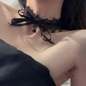 JEAIRTS Black Lace Choker Necklace Velvet Bow-knot Necklaces Halloween Costume Necklace Jewelry Accessories for Women