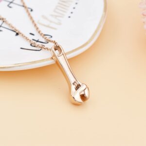 Sheng Jewelry Wrench Cremation Jewelry for Ashes Stainless Steel Tool Urn Pendant Locket for Men Women Spanner Keepsake Memorial Necklace for Human Ashes Holder (Rose Gold),S022-6