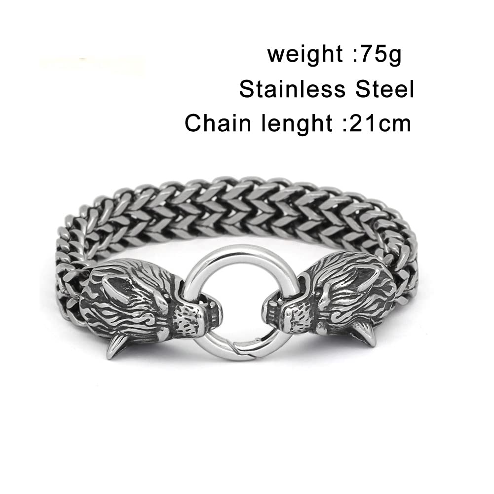 GuoShuang Nordic Viking Stainless Steel Wolf Bracelet Mesh Chain Gold Wolf Punk Bracelets Biker Jewelry (9)