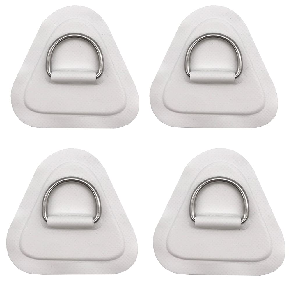 4 Pieces Pad/Patch D Rings for PVC Inflatable Boat Canoe Raft Stainless Steel D-Ring Dinghy Kayak Surfboard Paddle Board (White)