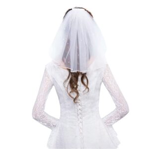 Haraty Crystal Bridal Veils Short 1 Tier Veil Soft Mesh With Comb Wedding Party Bride Veil Hair Accessories for Women Girls (White)