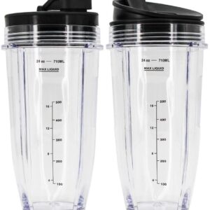 Weierken 24oz Cups Compatible with Nutri Ninja Auto IQ Series Blender, Pro Replacement Parts with 2 Type Lids, 7 Fins Extractor Blade, Compatible for BL450-30, BL456-30, BL481-30,BL487, NN100 etc