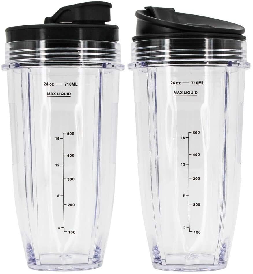 Weierken 24oz Cups Compatible with Nutri Ninja Auto IQ Series Blender, Pro Replacement Parts with 2 Type Lids, 7 Fins Extractor Blade, Compatible for BL450-30, BL456-30, BL481-30,BL487, NN100 etc