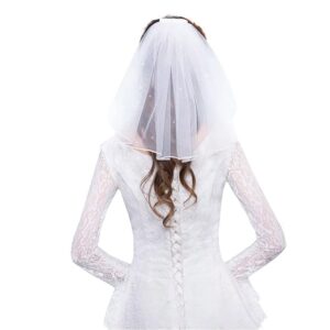 haraty crystal bridal veils short 1 tier veil soft mesh with comb wedding party bride veil hair accessories for women girls (ivory)