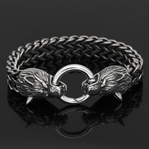 GuoShuang Nordic Viking Stainless Steel Wolf Bracelet Mesh Chain Gold Wolf Punk Bracelets Biker Jewelry (9)