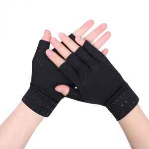 ITODA Compression Wrist Brace Gloves Fingerless Night Sleep Hand Support Computer Typing Non-Slip Elastic Breathable Thumb Wrap for Sports, Gym, Weightlifting, Strain, Joint