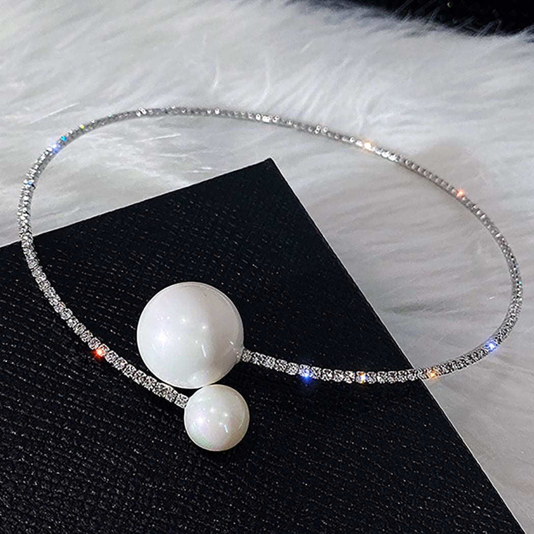 Jeairts Cystal Pearl Choker Necklace Silver Rhinestone Adjustable Necklaces Fashion Necklace Jewelry Party Gifts Costume Accessories for Women and Girls